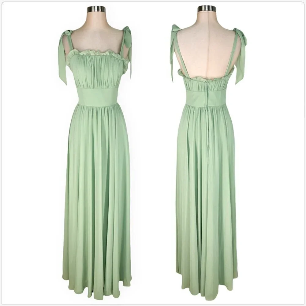 Morilee Mori Lee Sage Green Ruffle Shirred Bust Gown Dress Bridesmaid NWT New 4